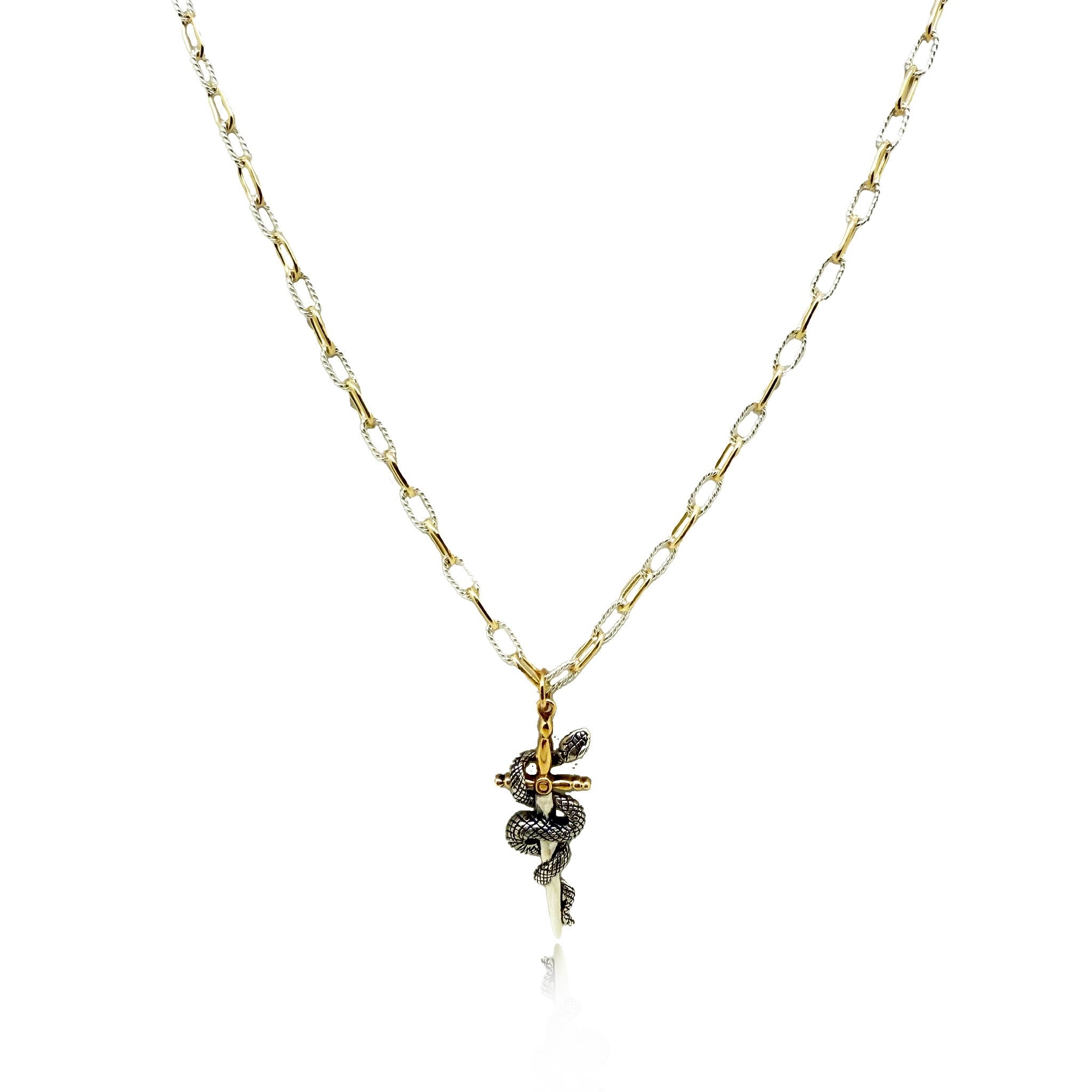 Mixed Metal Snake with Sword Pendent