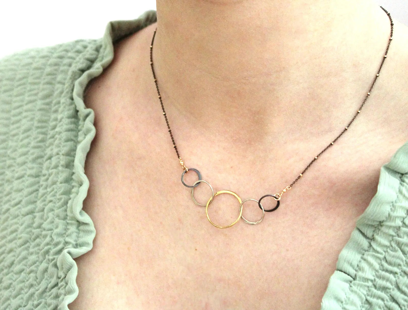 5 Circle Connection Necklace- Mixed Metals