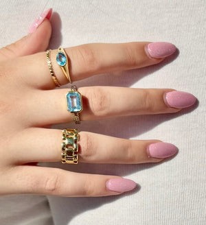 East West Ring -Glacial Swiss Blue Topaz