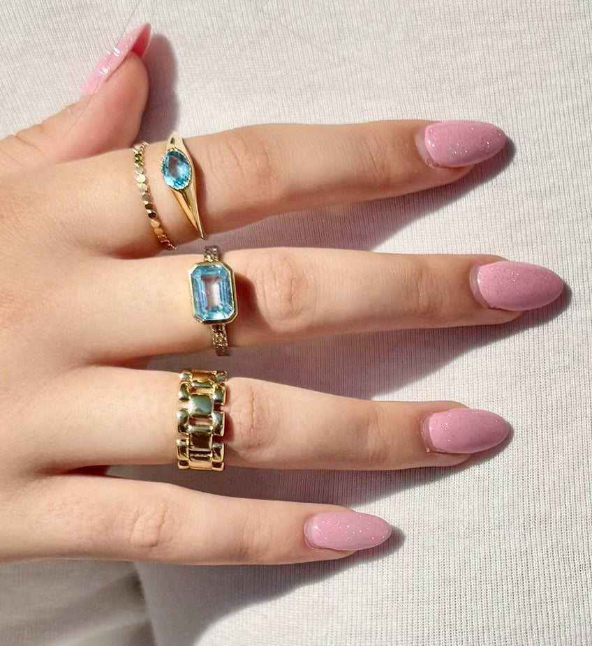 East West Ring -Glacial Swiss Blue Topaz
