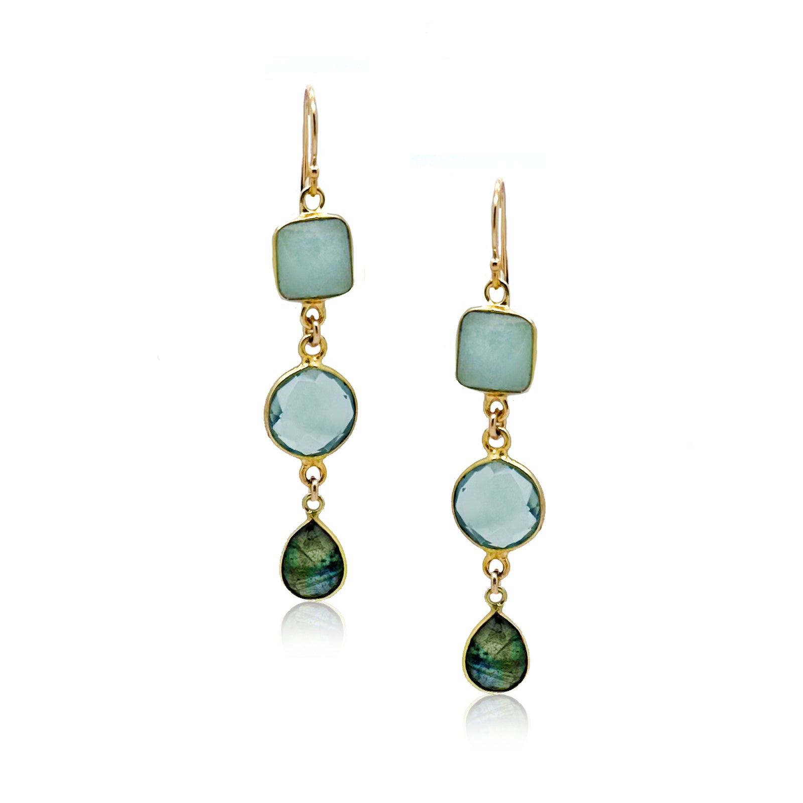 Aquamarine and Labradorite Dangle Statement Earrings