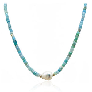 Multi Faceted Ethiopian Opal and Tahitian Pearl Necklace