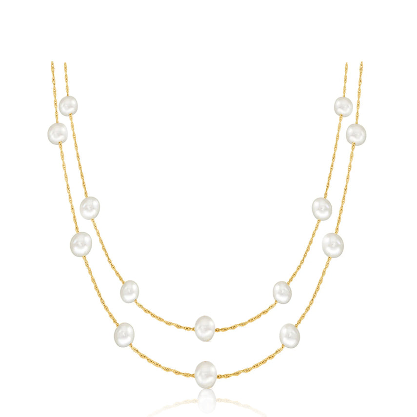Gold Filled Pearl Station Necklace
