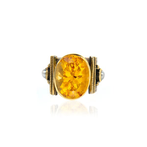 Vintage Inspired Ring- Citrine, Mixed Metals and Pearl