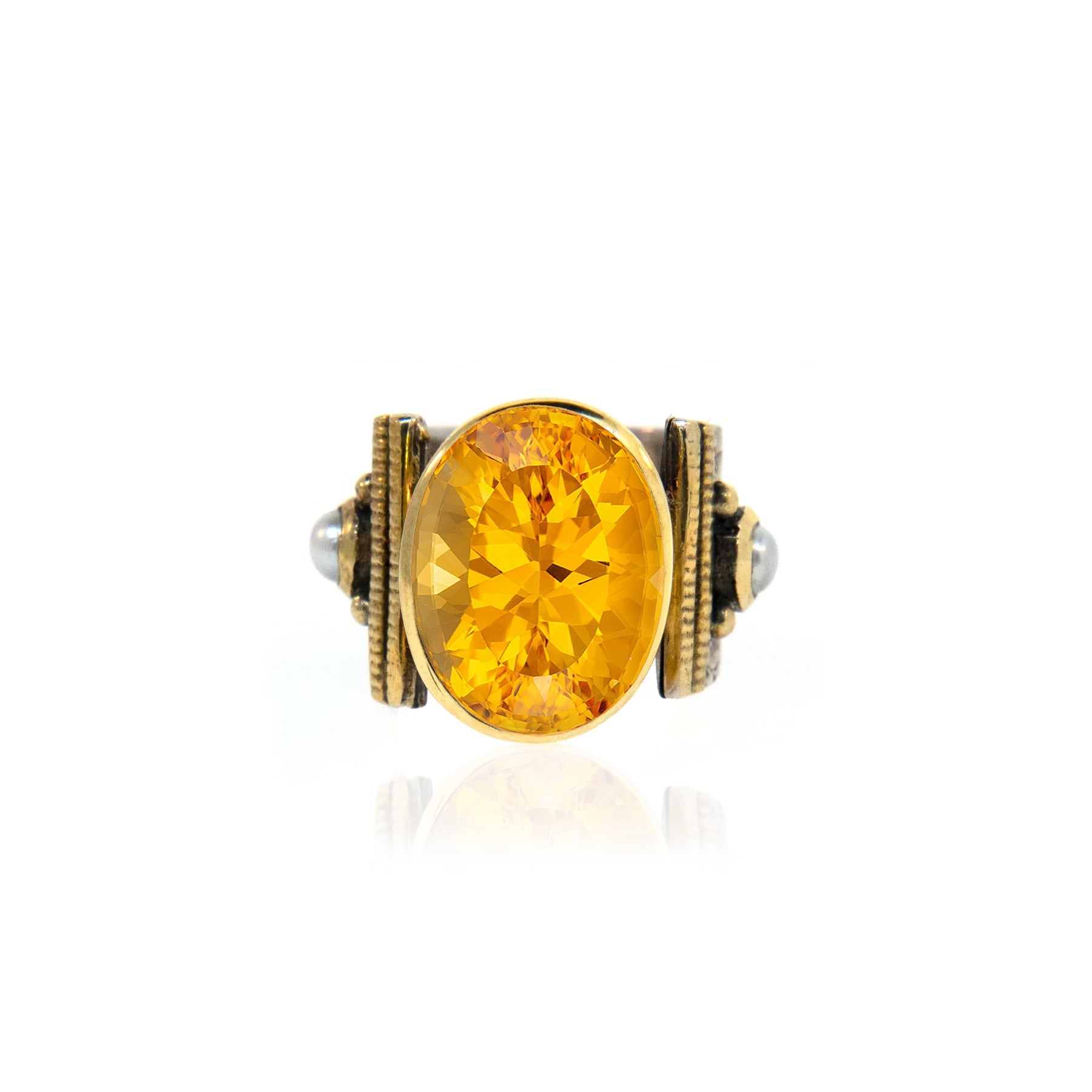 Vintage Inspired Ring- Citrine, Mixed Metals and Pearl