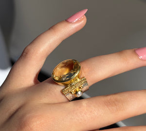 Vintage Inspired Ring- Citrine, Mixed Metals and Pearl