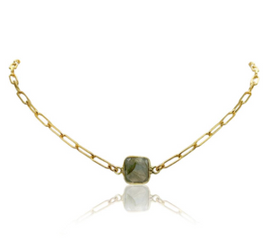 Moonstone Square Choker on Paper Clip Chain