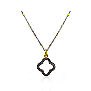 Pave Diamond Quatrefoil  Clover Leaf Necklace