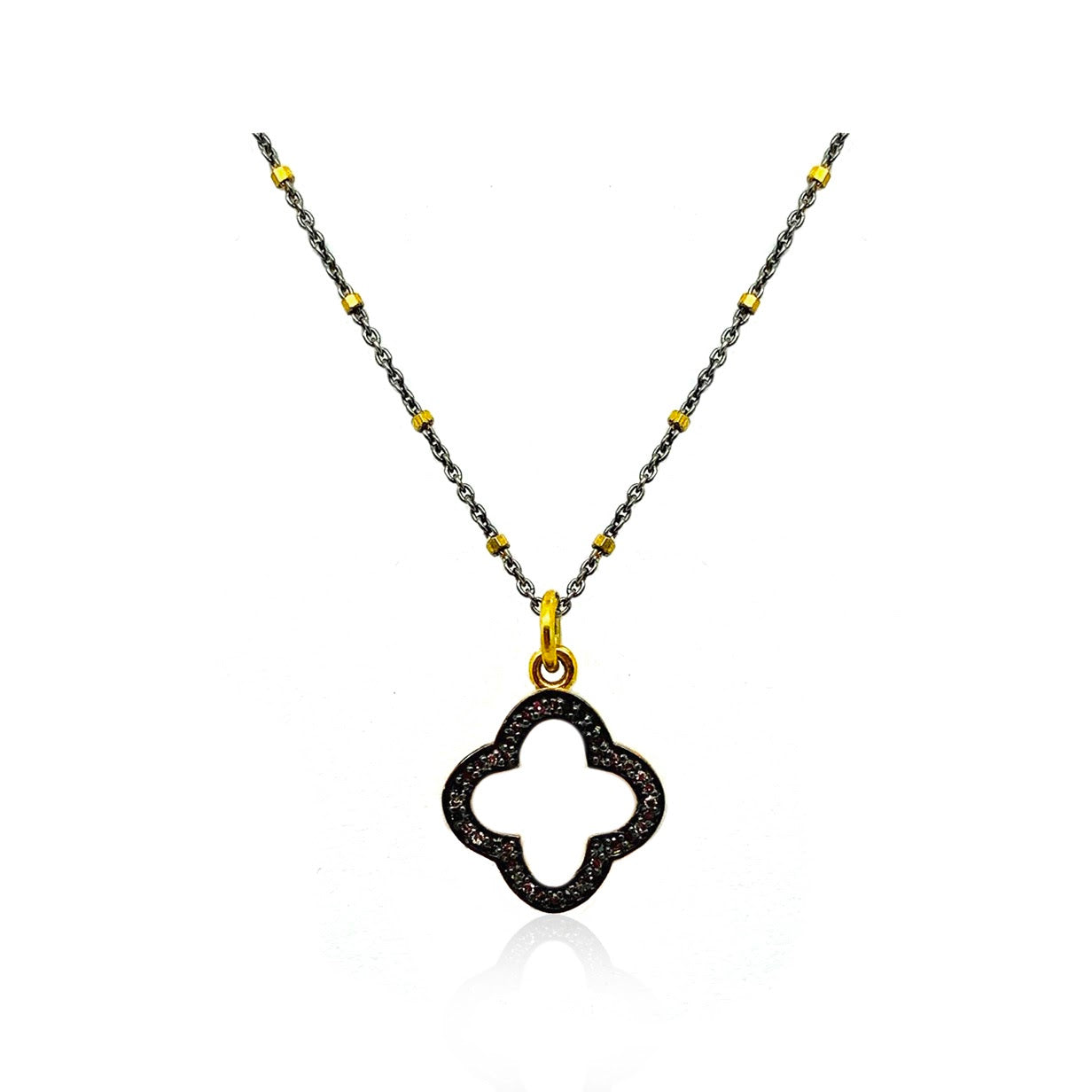 Pave Diamond Quatrefoil  Clover Leaf Necklace