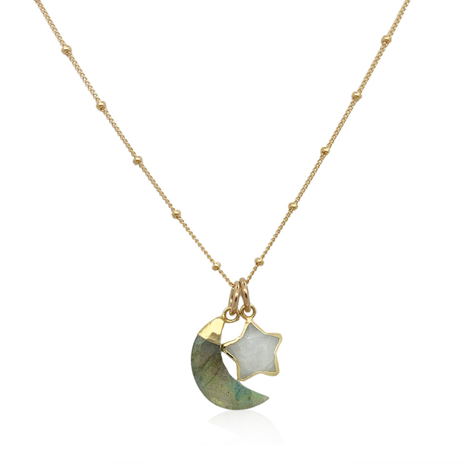 Moon and Star Necklace| Labradorite and Moonstone