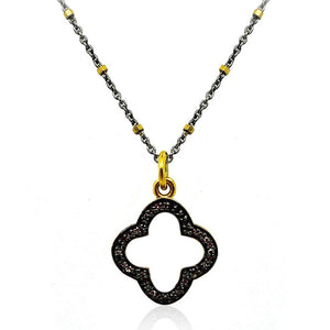 Pave Diamond Quatrefoil  Clover Leaf Necklace