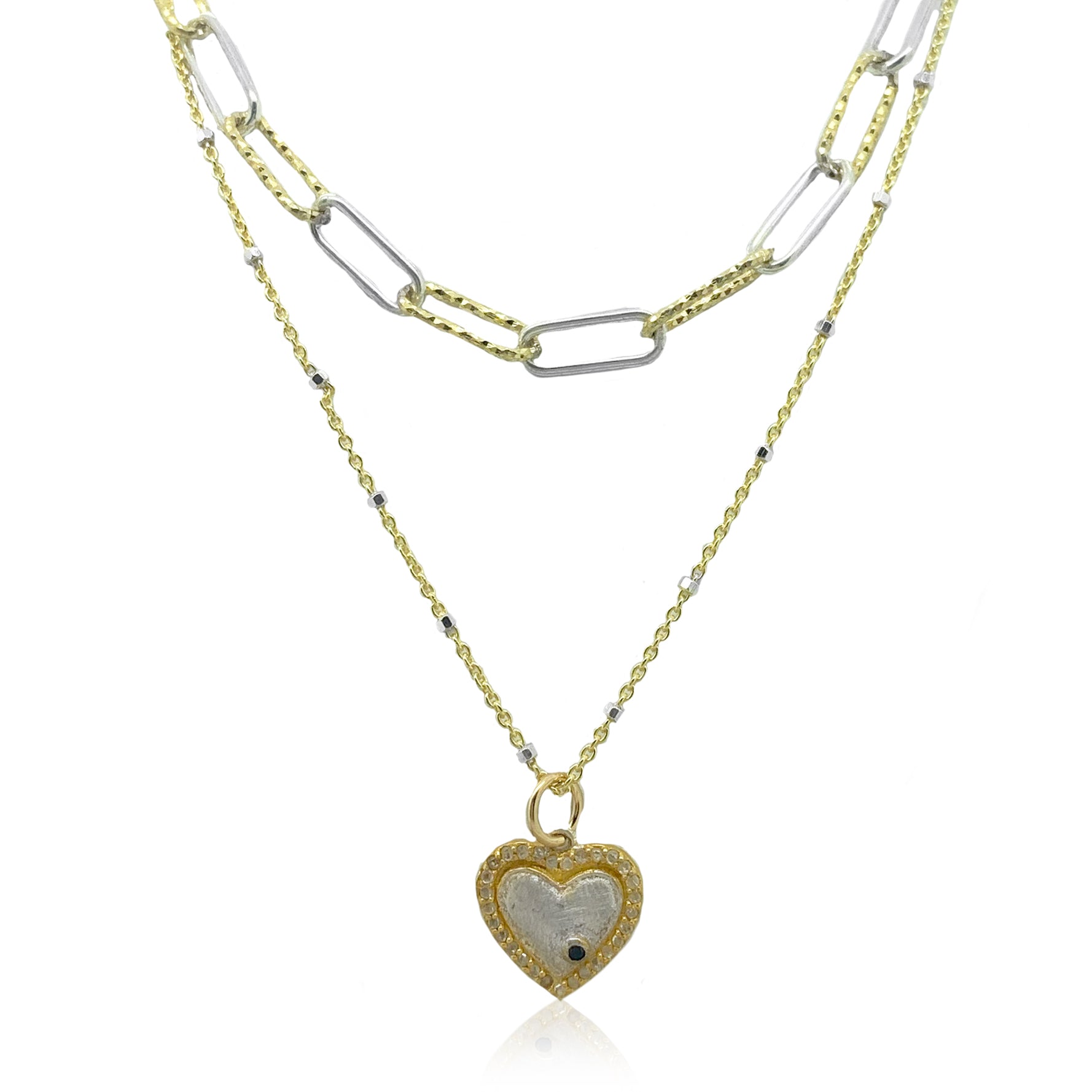 Diamond and Sapphire Heart with Paperclip Chain