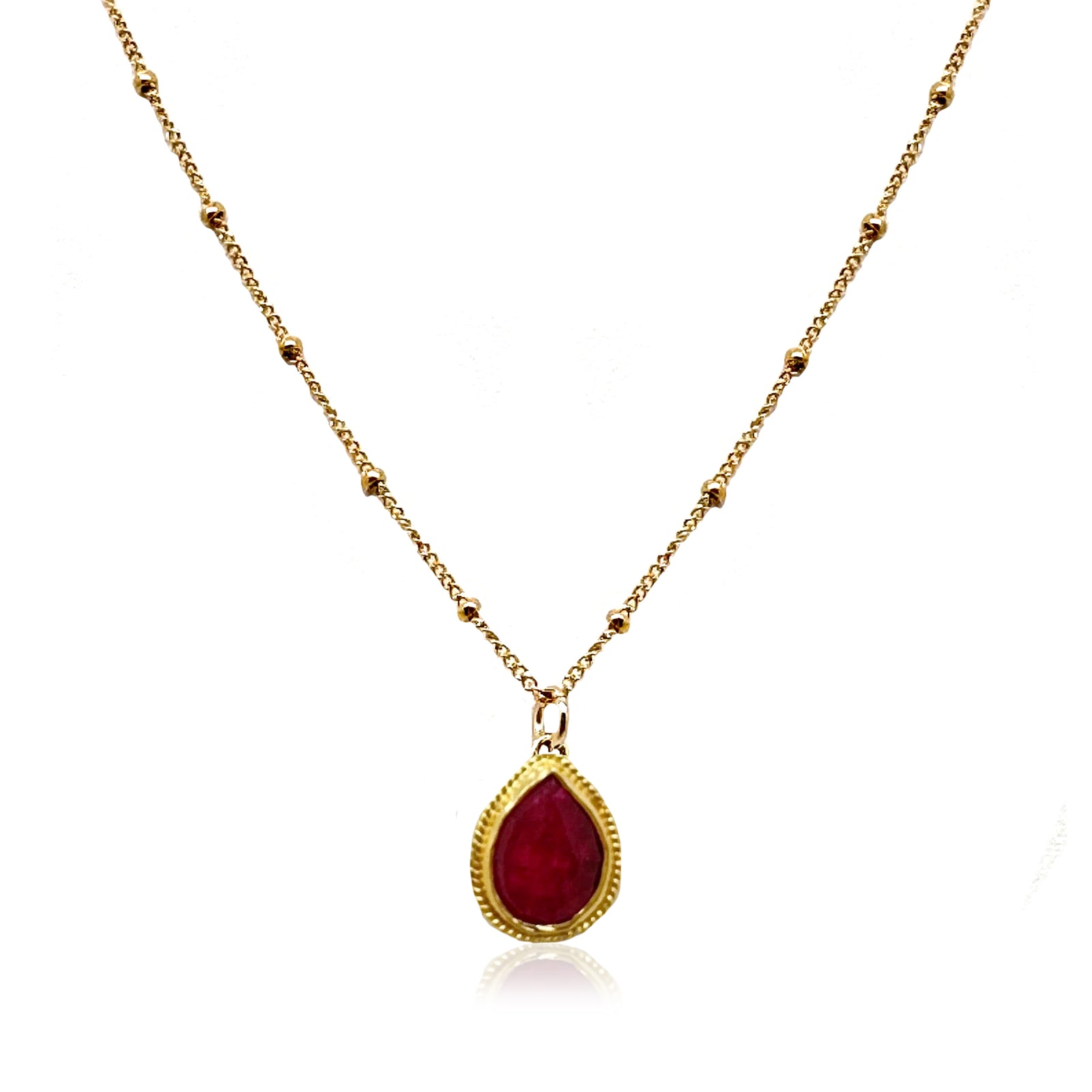 Raw Ruby Tear Drop Necklace