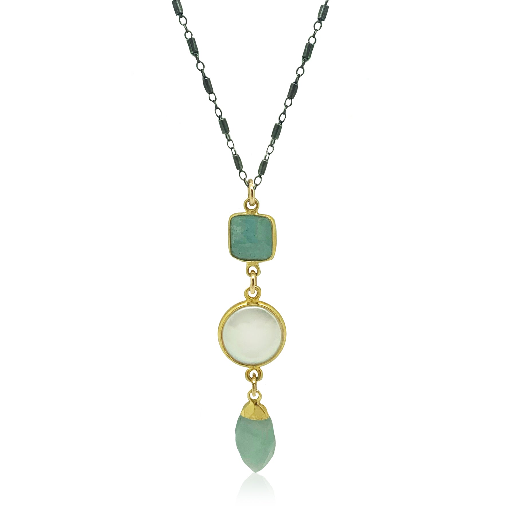 Kissed by the Sea Aqua and Pearl Long Necklace