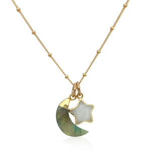 Moon and Star Necklace| Labradorite and Moonstone