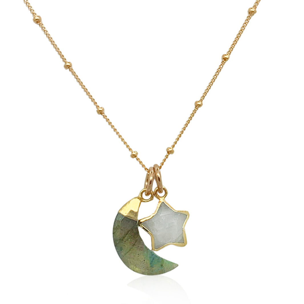 Moon and Star Necklace| Labradorite and Moonstone