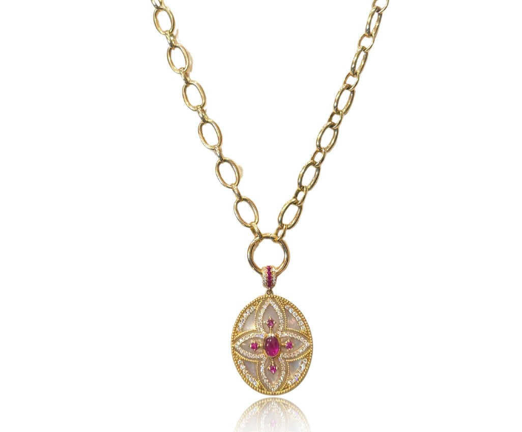 14K Gold and Ruby Necklace on 14K Gold Chain