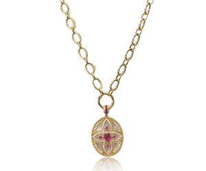 14K Gold and Ruby Necklace on 14K Gold Chain