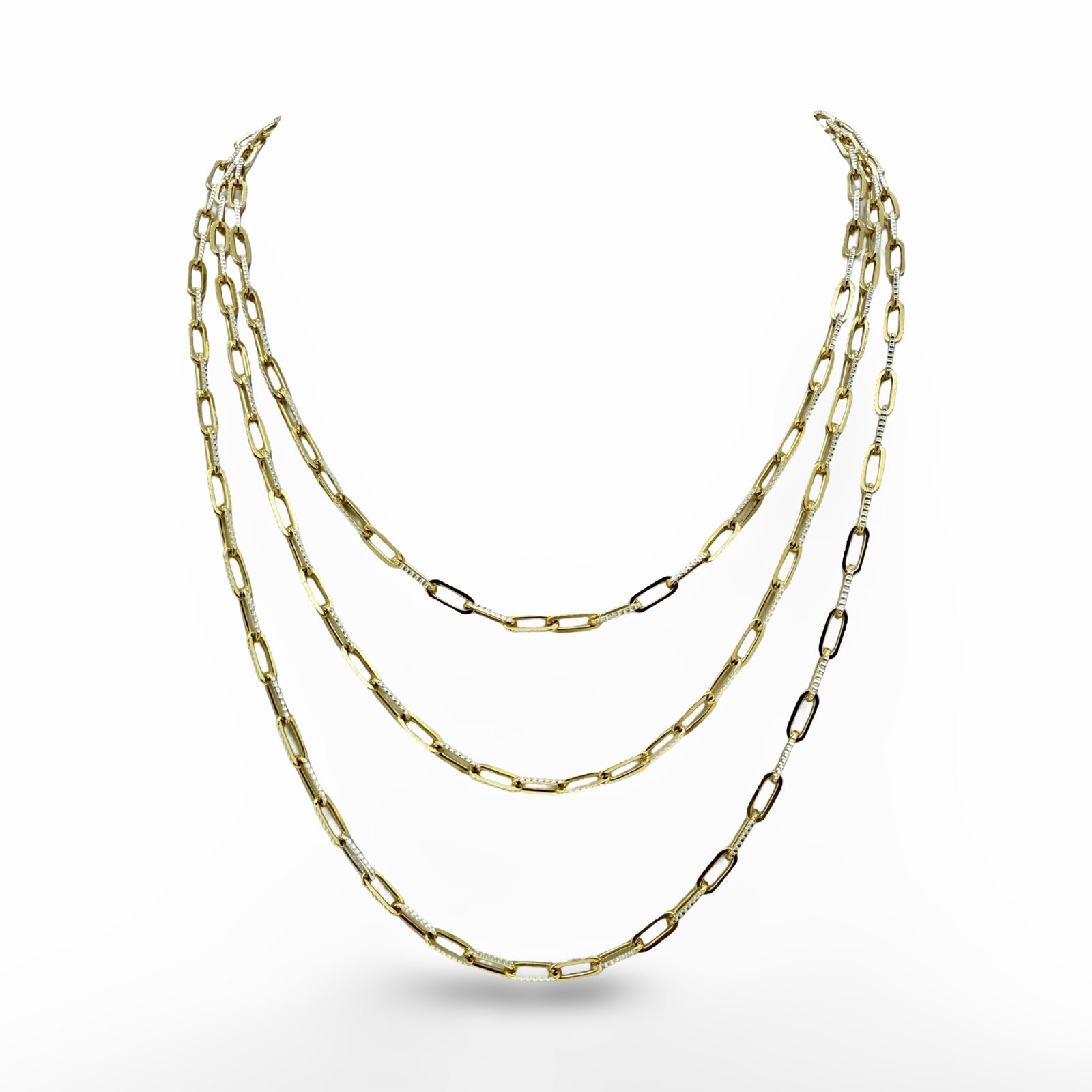 Silver and Gold Pave Paperclip Necklace