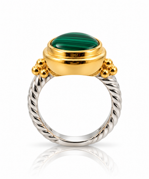 12mm Round Malachite Mixed Metal Ring