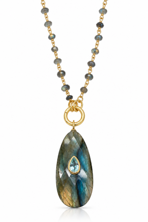 Long Lapis & Labradorite Pendant Necklace