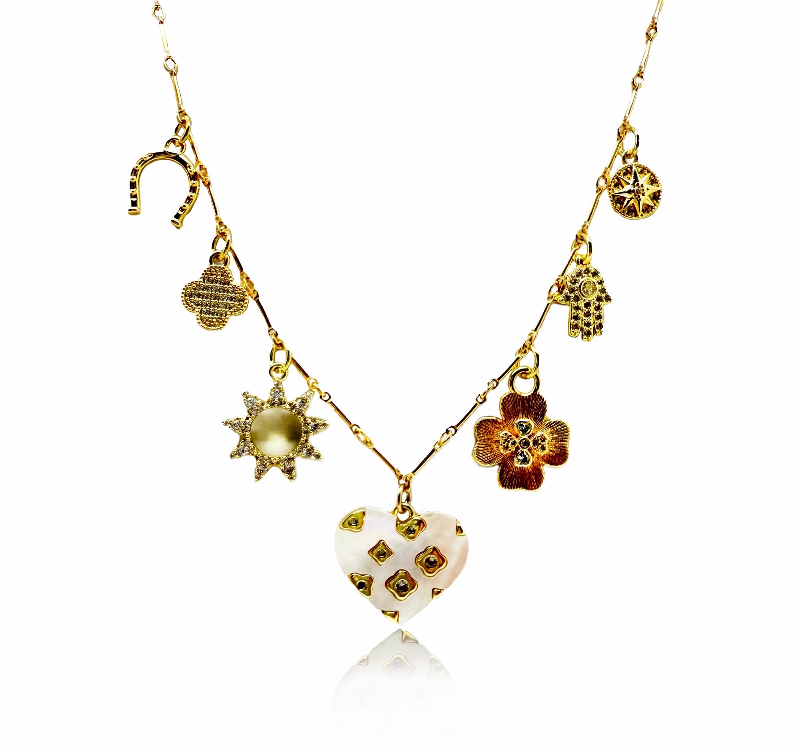 Summer Charmer Charm Necklace With Good Luck, Sunshine and Love.