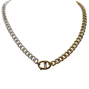 Two Tone Curb Chain Clasp Necklace