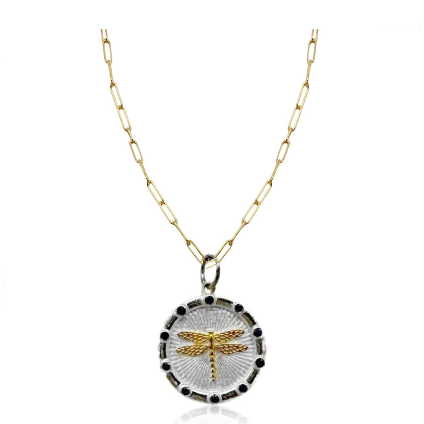 Dragonfly Pendent- Silver, Gold and Sapphire