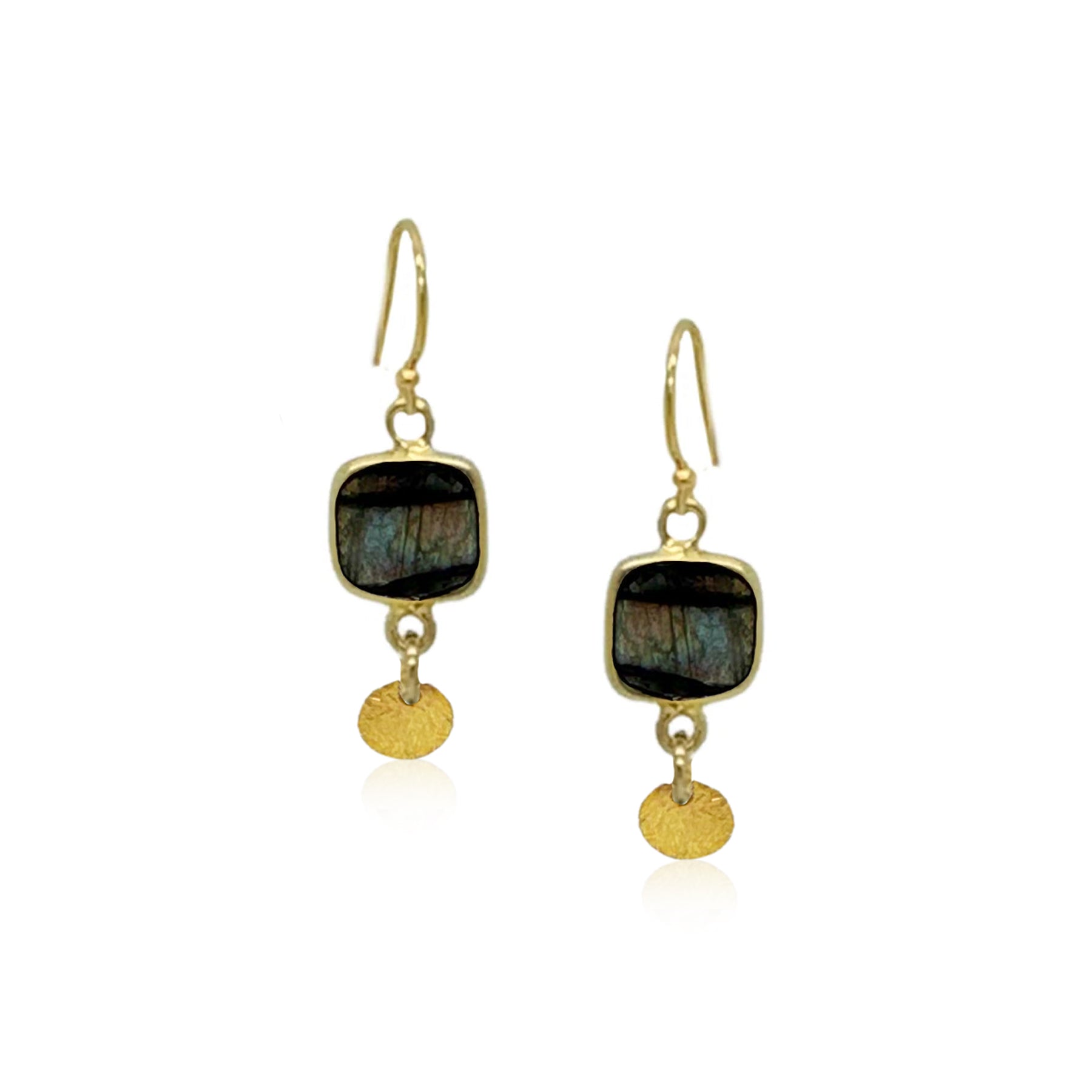 Labradorite and Gold Disc Earring