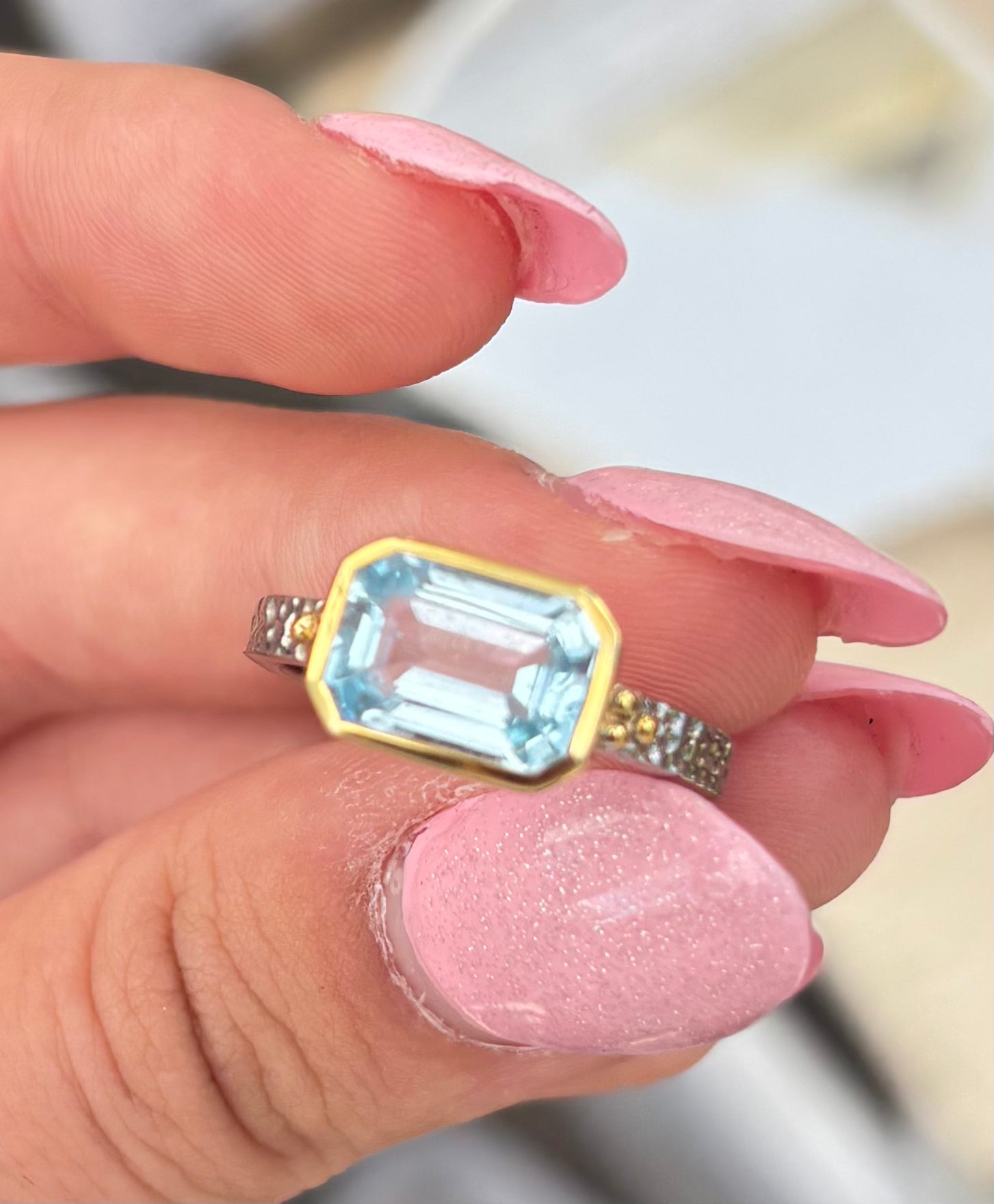 East West Ring -Blue Topaz