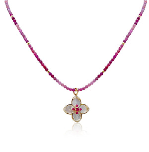 14Karat Gold Ruby Clover Flower