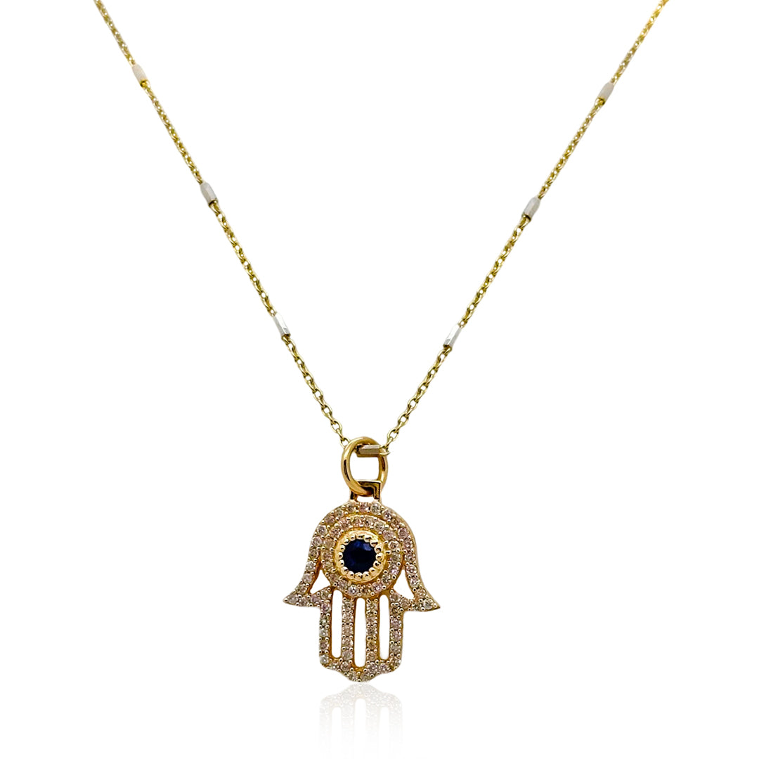 Diamond and Sapphire Hamsa Necklace