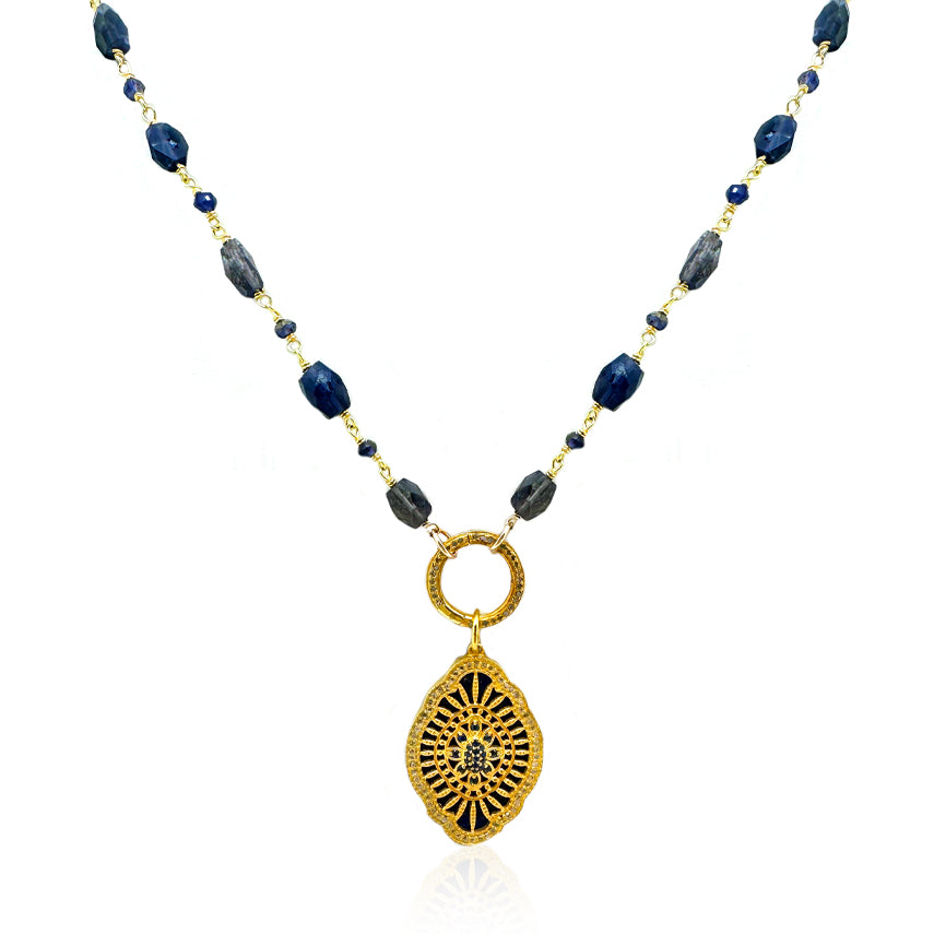 Venetian Lapis and Diamond Flower Necklace