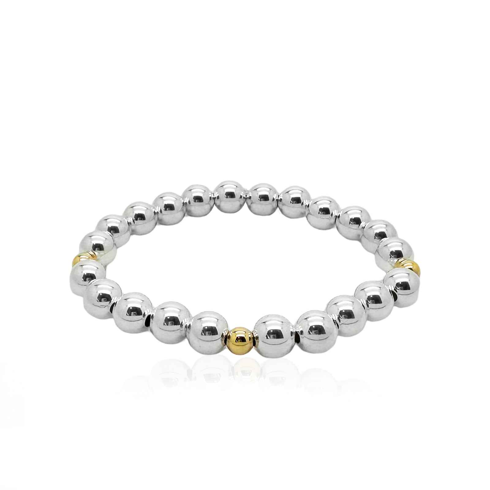 8mm Silver Beaded Bracelet with Gold Fill Beads