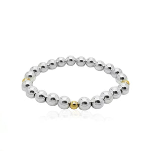 8mm Silver Beaded Bracelet with Gold Fill Beads