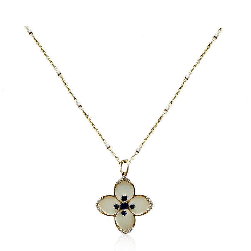 Sapphire and Diamond Clover Pendent- 14k Gold