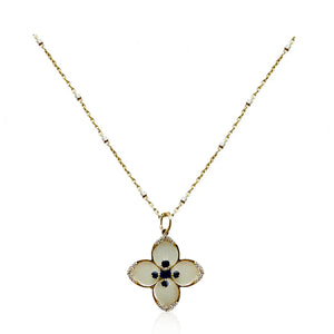 Sapphire and Diamond Clover Pendent- 14k Gold