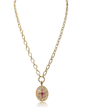 14K Gold and Ruby Necklace on 14K Gold Chain