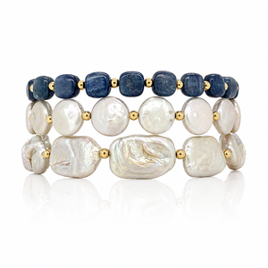 Kyanite and Pearl Bracelet Stack