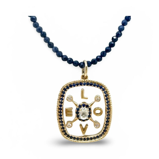 Time For Love Compass Clock Pendent- Blue Sapphire