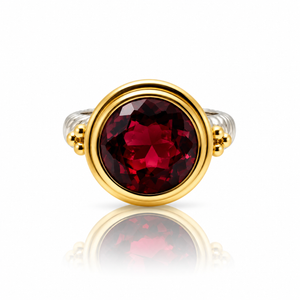 12mm Round Garnet Mixed Metal Ring