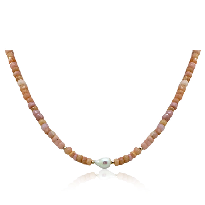 Peruvian Pink Opal and Pearl Necklace