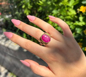 Vintage Inspired Ring- Indian Ruby, Mixed Metals and Pearl
