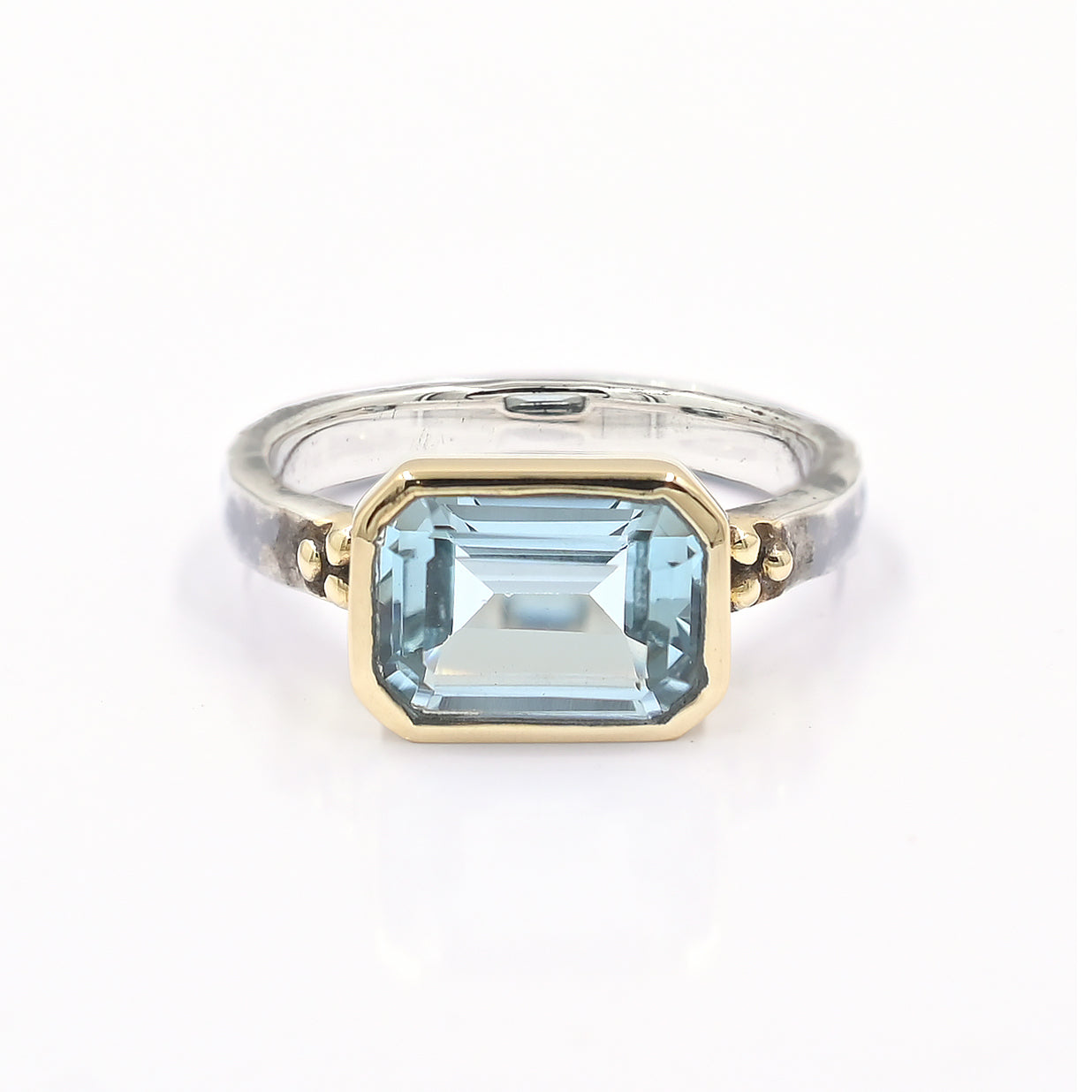 East West Ring -Glacial Swiss Blue Topaz