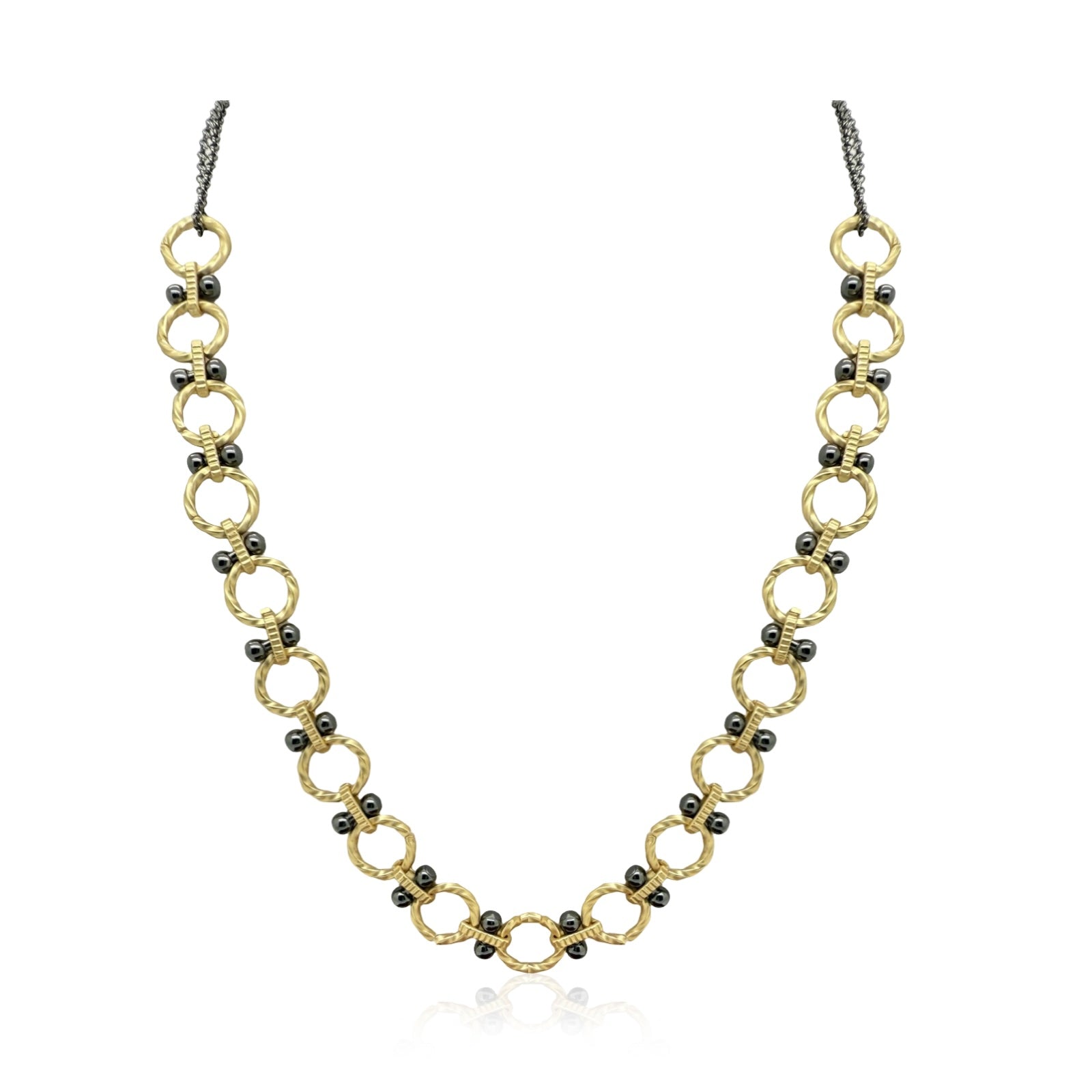 Circle & Bar Chunky Necklace- Gold/Black
