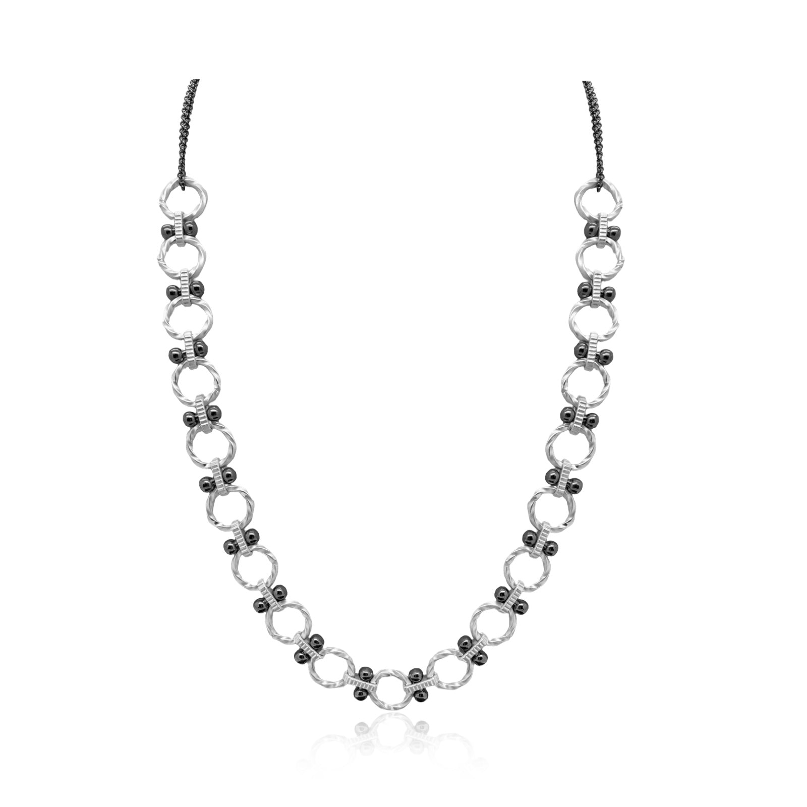 Circle Bar Chunky Necklace- Silver/Black