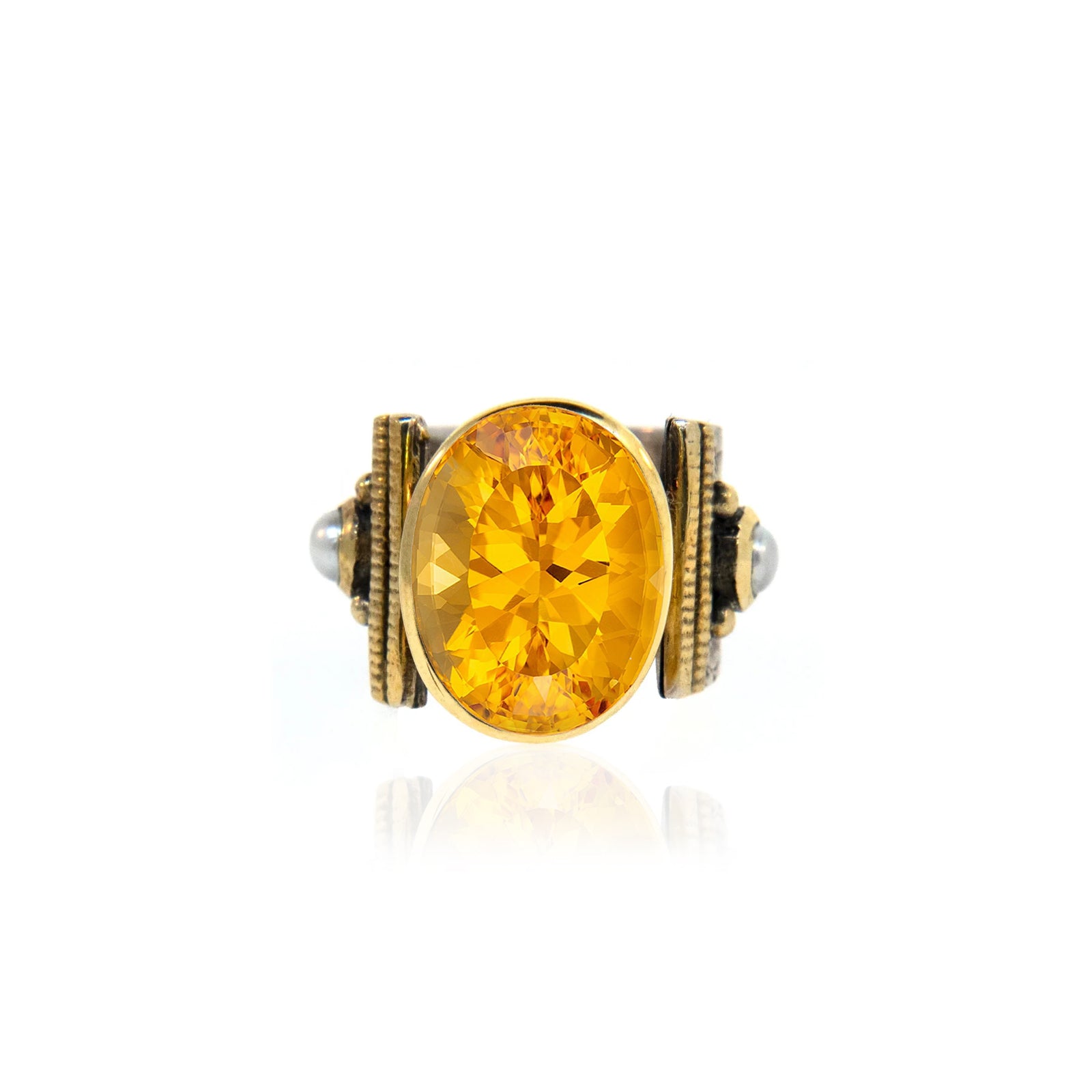 Vintage Inspired Ring- Citrine, Mixed Metals and Pearl
