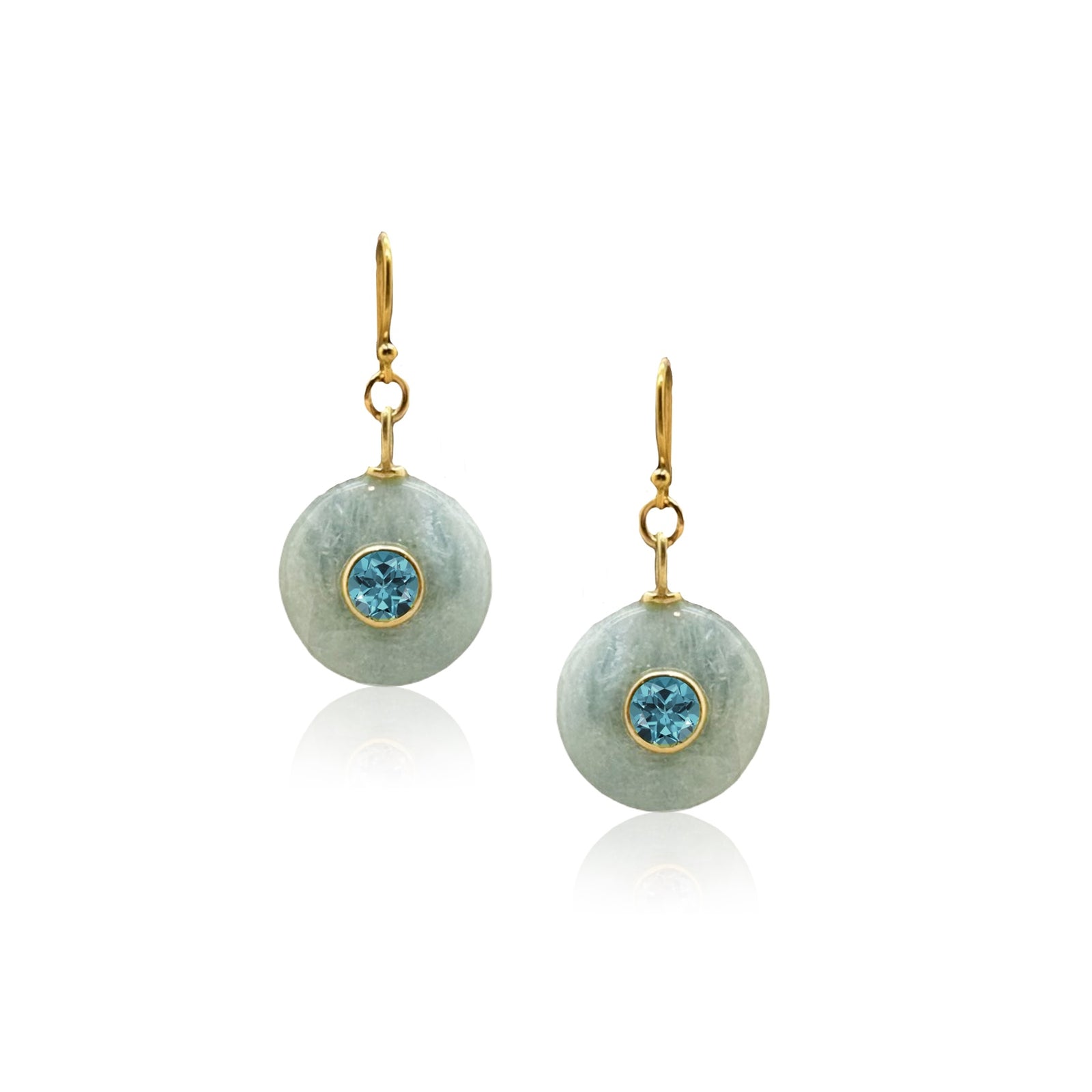 Blue Dot- Carved Aquamarine and Blue Topaz Earring
