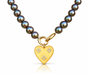Brown Pearl Necklace with Moissanite Heart