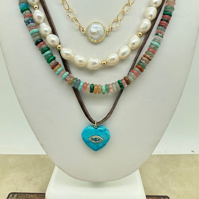 Fall Layering Neckmess #1- Turquoise, Pearl, Multi